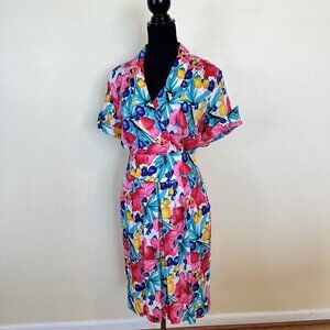 Vintage 90s Erikas Place L Bright Colorful Floral Button Back Sundress Summer